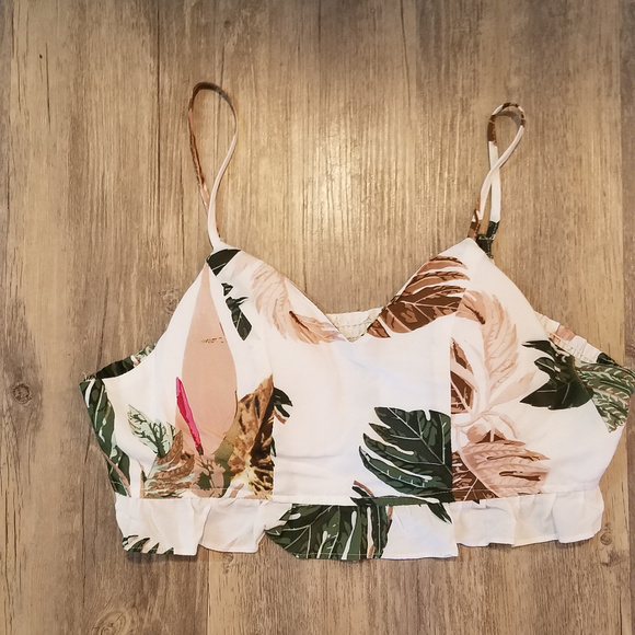Tops - Tropical Floral Print Crop Top Tank
